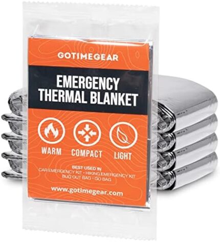 Go Time Gear Emergency Blankets for Survival, Mylar Emergency Survival Gear for Home, Camping, Hiking & Outdoor Survival Kits, Stay Warm, Dry, & Safe with Our Compact Space Blanket (4pack)