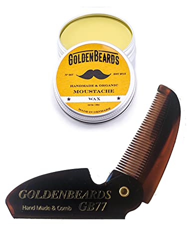 Golden Beards Kobenhavn BALM GROOMING OIL Moustache Wax & Folding Small Comb Get the BEST Moustache Wax KIT with a 3" Folding Comb at BEST Price.A must to use for your Moustache