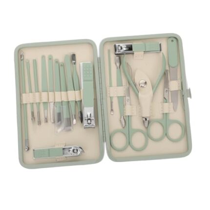 HAPINARY 18pcs Green Manicure Set Nail Clipper Fingernail Nail Grooming Tools Cuticle Remover Pusher Kit Nail Care Tools Manicure Pedicure Cutter Miss Portable Pedicure File Stainless Steel