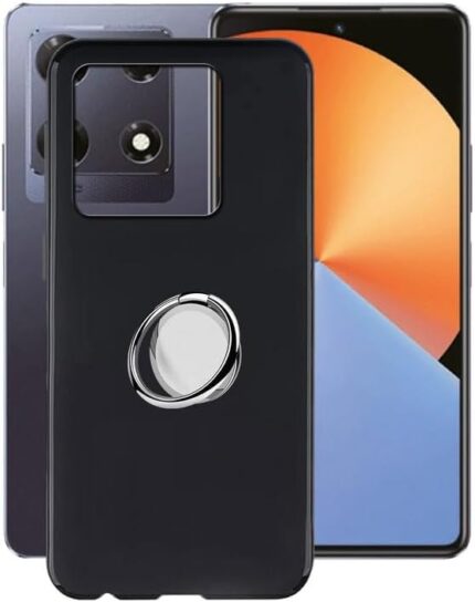 HGJTF Phone Case for Infinix Note 30 Pro Case (6.78 Inch), with 360 Degree Rotation Finger Ring Kickstand, Black Silicone Shockproof X Anti-Scratch Shell TPU Bumper Soft Cover for Infinix Note 30 Pro