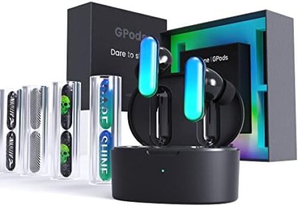 HHOGene GPods Colorful RGB Gaming Wireless Earbuds in Ear with Light Control and 4 Earbuds Shells,ANC Bluetooth Rainbow Earphones IPX4 Sweatproof Sport Hiking Traveling for iPhone & Android