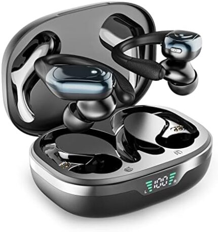 HOJAYK Bluetooth Headphones 60 Hours Playback, Noise Cancelling Wireless Earbuds with LED Battery Display Wireless Charging Case and Over-Ear Waterproof Headphones for Sports Running - Black