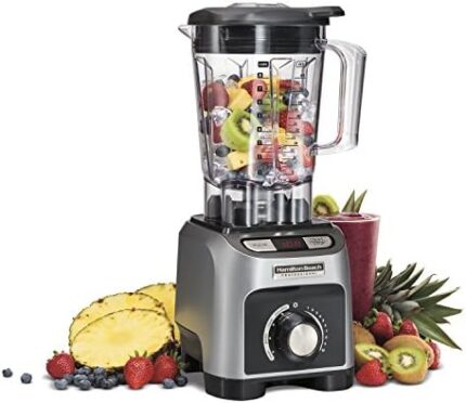 Hamilton Beach Professional 1800W Blender with 64oz BPA Free Jar, LED Timer, 4 Programs & Variable Speed Dial for Puree, Ice Crush, Shakes and Smoothies, Silver (58850)