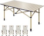 Hastoygo Folding Camping Table Loads 165 Lbs, with 4 Chairs, Height Adjustable from 21.65" to 27.56", Picnic Table Portable 47.24" x 21.65" with Carry Bag for Outdoor Cooking,Beach,Backyard,Tailgating