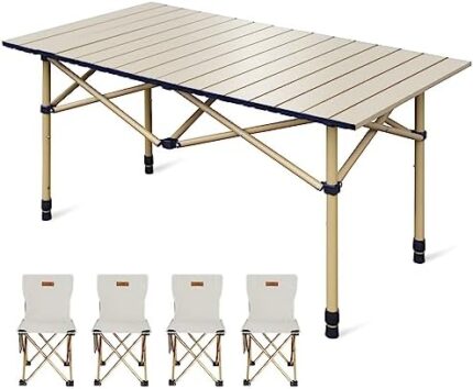 Hastoygo Folding Camping Table Loads 165 Lbs, with 4 Chairs, Height Adjustable from 21.65" to 27.56", Picnic Table Portable 47.24" x 21.65" with Carry Bag for Outdoor Cooking,Beach,Backyard,Tailgating
