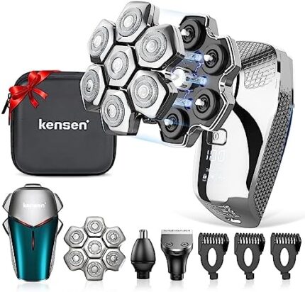Head Shaver 7D, kensen 6-in-1 Upgrade Head Shavers for Bald Men, Detachable Electric Razor with Beard Nose Hair Trimmer, Waterproof Wet/Dry Mens Grooming Kit, LED Display, USB Rechargeable, Gift Trave