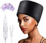 Heat Cap Hair Deep Conditioning - Heating Thermal Steamer Cap Electric Hot Treatment Cap for Natural Black Afro Hair Heated Hair Care Spa Hat for Home Use with 2 Mode Temperature Control - Black