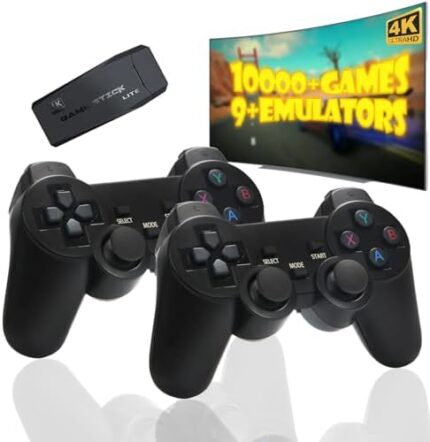 Heramie Wireless Retro Game Console, Plug and Play Video Games 4K HDMI Output for TV, Classic Game Stick, Built in 10000+ Games with 9 Emulators and 2 Wireless Controller 2.4G Gift for Kids & Adults