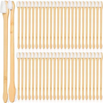 Hushee 50 Pack Dog Toothbrush Bamboo Pet Toothbrush Soft Grooming Dog Tooth Brush Double Sided Small and Large Head Toothbrush for Pet Dog Tooth Brushing Dental Care, 8.5 Inches