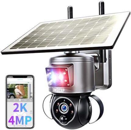 IMGCAP 𝟰𝙈𝙋 Solar Security Cameras Wireless Outdoor, 12000mAh Battery Power 2K Home Camera with Solar Panel, 𝙍𝙚𝙙-𝘽𝙡𝙪𝙚 𝙇𝙞𝙜𝙝𝙩 𝘼𝙡𝙖𝙧𝙢, 2.4GHZ WiFi, PIR, Flood Light w/Siren, Color Night