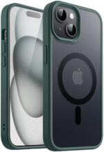 JETech Magnetic Case for iPhone 15 Plus 6.7-Inch Compatible with MagSafe, Translucent Matte Back Slim Shockproof Phone Cover (Dark Green)