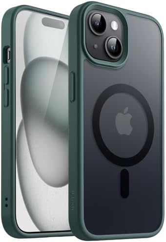 JETech Magnetic Case for iPhone 15 Plus 6.7-Inch Compatible with MagSafe, Translucent Matte Back Slim Shockproof Phone Cover (Dark Green)