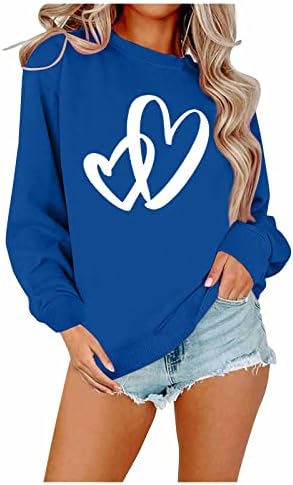 JJHAEVDY Womens Heart Print Round Neck Long Sleeve Sweatshirts Casual Pullover Lightweight Breathable Loose Blouse Tops