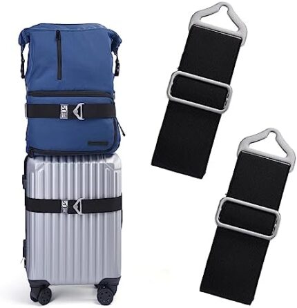 Jspupifip 2 Pack Travel Belt for Luggage, Adjustable Luggage Straps Add a Bag Belt Over Handle for Suitcase Luggage Bungee Strap for Carry On Airport Travel Accessories for Women Men(Black)