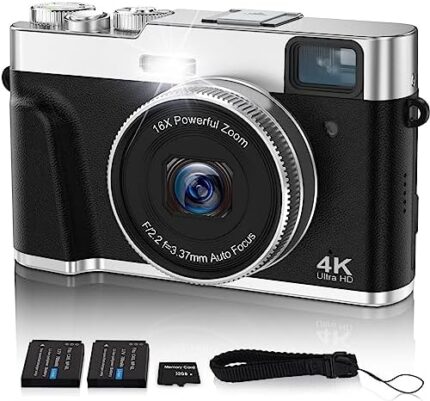 Jumobuis 4K Digital Camera Auto Focus 48MP Vlogging Video Camera for YouTube Photography Cameras for Beginners Travel Portable Compact Point and Shoot Camera with Viewfinder Flash 32G Memory Card