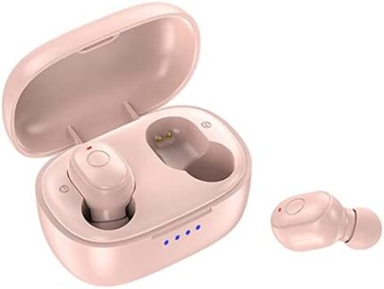 KENKUO True Wireless Earbuds, Bluetooth Ear Buds with Microphone, 8mm Drivers with Big Bass, IPX5 Waterproof, 35H Playtime, Bluetooth Earphones Compatible with Apple & Android, Pink