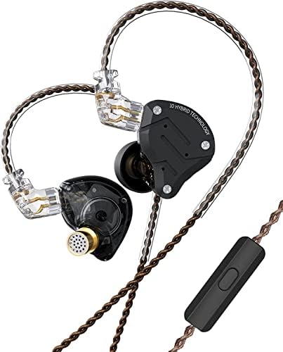KZ Ear Buds Wired Set ZS10 Pro Wired in-Ear Headphones Noise Cancelling with Stainless Steel Faceplate, 2 Pin IEM Detachable Cords,in Ear Monitor for Musicians/Singers(Matte Black, with Mic)
