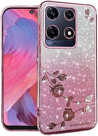Kainevy for Infinix Note 30 Pro Case Glitter for Women Girls Pink Floral Clear Shockproof Protector Infinix Note 30 Pro Phone Case Luxury Diamond Bling Sparkle Cute Phone Cover TPU (Pink)