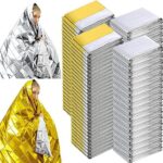 Kanayu 100 Pack Emergency Foil Thermal Blankets for Survival 82" x 63" Foil Space Blanket Survival Kit for Outdoors Camping Hiking Homeless Survival or First Aid, 50 Pcs Golden 50 Pcs Silver