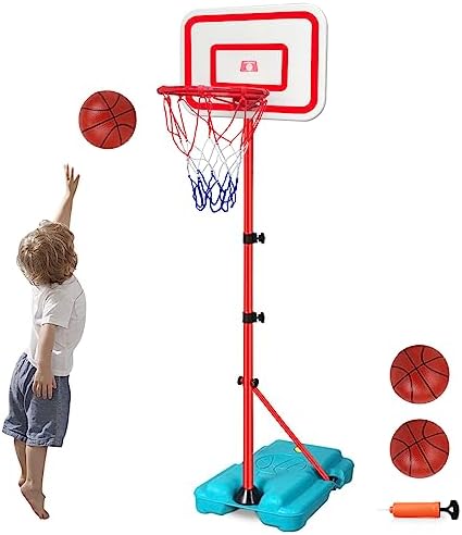 Kids Basketball Hoop Adjustable Height 2.9ft-6.2ft Toddler Basketball Hoops for Kids Indoor Outdoor Play Games Toys Mini Portable Basketball Goals Backyard Outside Gifts for Boys Age 3 4 5 6 7 8 Years