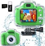 Kids Camera Waterproof Underwater Camera for 3-12 Year Old Boys Girls 2 Inch IPS Screen 1080P HD Digital Kids Video Camera Indoor Outdoor Action Cameras Best Christmas Birthday Gifts (Green)