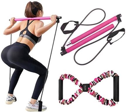 LADER Pilates Bar Kit with Resistance Band, Portable Resistance Band and Toning Bar Yoga Pilates Equipment Exercise Stick 8 Shape Body Shaping Resime Bar