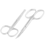 LAJA Imports Nose Hair Scissors Set for Women and Men - Grooming Scissors for Personal Care Facial Hair Removal - Hair Scissors for Brow, Ear, Moustache, Beard, Eyelashes - 2 Pcs -