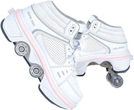 LDTXH Automatic Walking Shoes Invisible Roller Skate, 2-in-1 Parkour Shoes/Inline Roller Skating Shoes, Double-Row Quad Roller Skates Outdoor Sports Kick Rollershoes