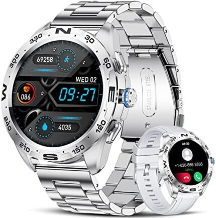 LIGE Smart Watches for Android iOS, Bluetooth Calls/Text Remind/Voice Speaker, Fitness Tracker with Heart Rate Sleep Monitor, 1.32'' HD Full Touch Screen, IP67 Waterproof Sliver Smartwatch for Men