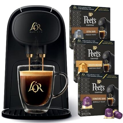 L'OR Barista System Coffee and Espresso Machine with 30 Peet's Cafe Collection Coffee Pods