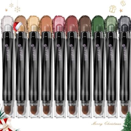 LUXAZA 10PCS Eyeshadow Stick,Pro Longwear Cream Eye Shadow Brightener Pencil Crayon Makeup Sticks-Christmas Golden Night