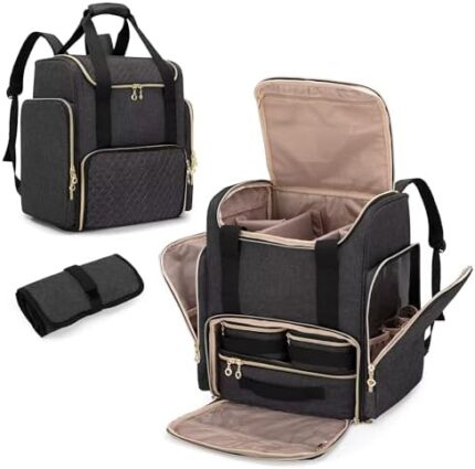 LUXJA Makeup Backpack with 3 Removable Cases and 1 Makeup Brush Bag, Large Makeup Bag Cosmetic Bag with Multiple Storage Sections (Patented), Black