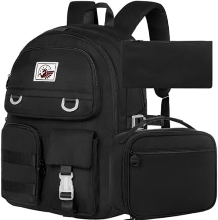 Laptop Backpack for Girls Women, 15.6" Cute Aesthetic Computer Water Resistant Anti Theft College School Bookbag with Lunch Box for Teens Students - Black