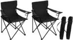 Leonyo 2Pcs Folding Camping Chairs, Outdoor Lawn Chairs for Adults with Cup Holders, Portable Camp Chairs with Carrying Bag for Outside Beach, Sports, Hiking, Black
