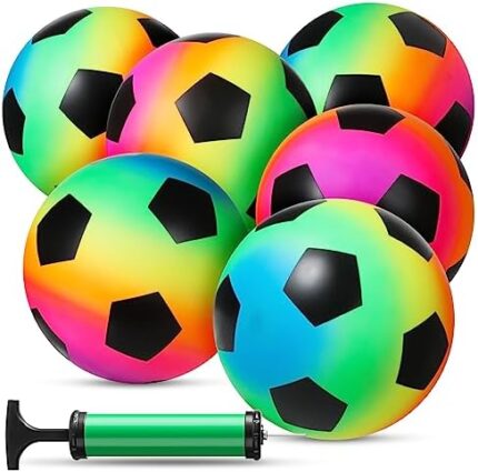 Libima 6 Pcs Rainbow Playground Ball for Kids 8.5 Inch Dodgeball Soccer Balls Colorful Sports Kickball Handball Four Square Balls Toddler Bouncy Ball with Hand Pump for Adults Indoor and Outdoor Game