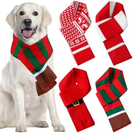 Liitrsh 4 Pcs Christmas Pet Scarf for Large Dogs Knit Pet Scarf New Year Christmas Dog Costumes Dog Pet Winter Holiday Scarf Warm Knitted Pet Holiday Scarf Pet Scarves for Medium Large Dogs