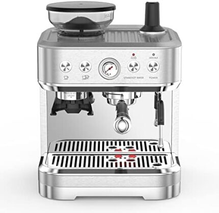 Litake Professional Espresso Coffee Machine with Milk Frother and Grinder, 15Bar Compact Espresso and Cappuccino Maker with Italian ULKA Pump, 2.5L Water Tank, Espresso Coffee Machine for Home Office