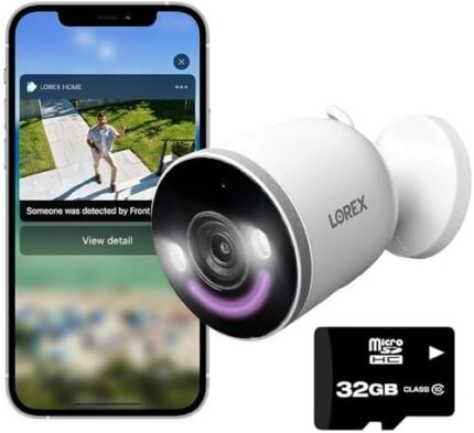 Lorex 4K Spotlight Indoor/Outdoor Wi-Fi 6 Technology Security Camera - with Smart Security Lighting for House, Apartment or Business - Wi-Fi Cameras for Home Security (White) - Free 32GB Micro SD