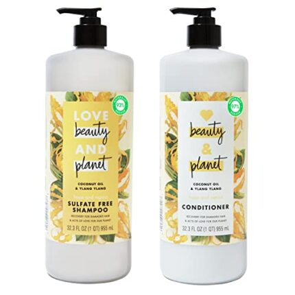 Love Beauty and Planet Hope and Repair Shampoo and Conditioner Coconut Oil & Ylang Ylang 2 Count for Dry Hair and Split Ends Damaged Hair Treatment 32 oz