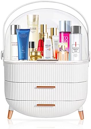 MASSY Egg Shape(Oval) Makeup Storage Box, Countertop Portable Vanity Cosmetics Organizer Preppy