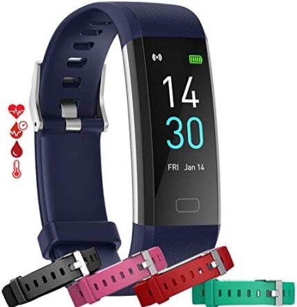 MCNNADI Fitness Tracker [4 Extra Straps] Blood Pressure, Heart Rate, Blood Oxygen, Temperature & Sleep Monitor, Activity Tracker, Customizable face, Remote Camera, Waterproof, Pedometer Watch (Blue)