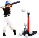 MEIJIABA T Ball Sets for Kids 3-5, Tball Set for Kids 5-8, Tee Ball Set for Toddlers 1-3, Toddler Baseball Bat Set, Boys Outdoor Sports Pitching Launcher Machine Toys