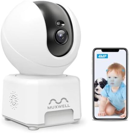 MUXWELL Indoor 2.5K/4MP Pan/Tilt WiFi Security Camera Wireless, Night Vision, 2-Way Audio, Sound & Motion Detection,Tracking, Alert, Baby Monitor, Pet Camera Work with Alexa