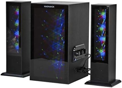 Magnavox MHT990 2.1 Home Entertainment System with Bluetooth Wireless Technology and Color Changing Lights in Black | AUX Port | Subwoofer with 2 Speakers | Pulsing Lights |