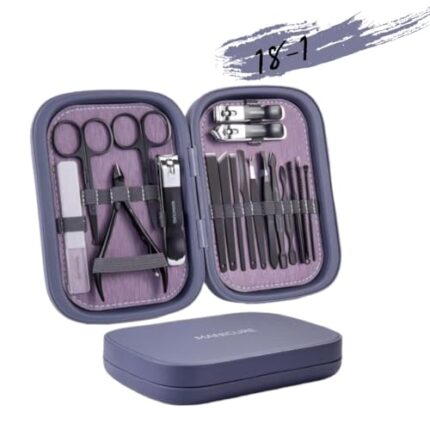 Manicure Set, 18-1 Stainless Steel Professional Nail Grooming Kits for Nail Care for Men And Women with Magnetic Travel Case - Premium Manicure Tools (Purple)