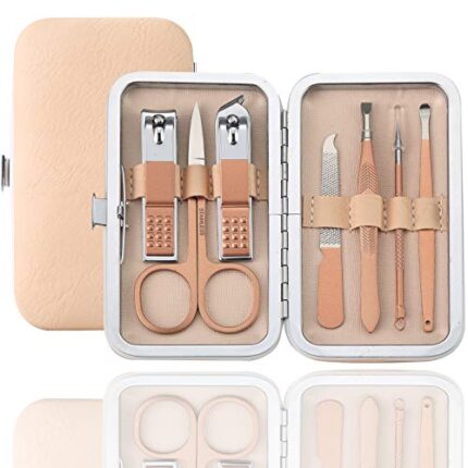 Manicure Set Pedicure Kit Nail Clippers Set Fingernails & Toenails Vibrissac Scissor 7 Pieces Best Care Grooming Tools for Man & Women Gift with Case (Pink_7in1)