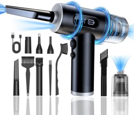 Maxisola Electric Compressed Air Duster & Vacuum 2-in-1, Dust Blower for Computers PC Keyboard Electronics Car Mini Cordless Vacuum Cleaner - 50000RPM 6000mAh Rechargeable with Light Display