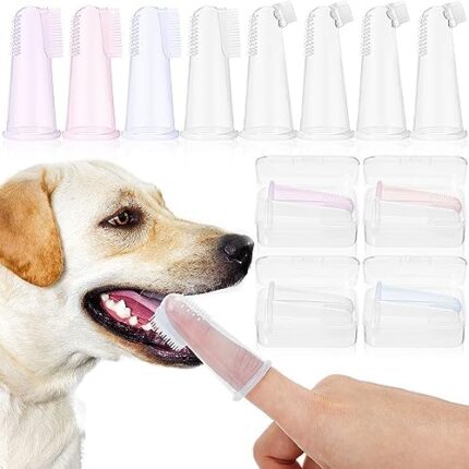 Mifoci 8 Pcs Dog Toothbrush Kit with Cases Pet Finger Toothbrush for Dogs Cats 2 Styles Clear Dog Teeth Cleaning Kit Soft Silicone Finger Tooth Brushing for Dental Brush Oral Hygiene