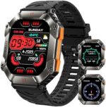 Military Smart Watch for Men 2.0" HD with Elevation Barometer Compass Fitness Tracker with IP68 Waterproof Heart Rate Sleep Monitor 650 mAh Outdoor Rugged Tactical Sports Smartwatch for iPhone Android