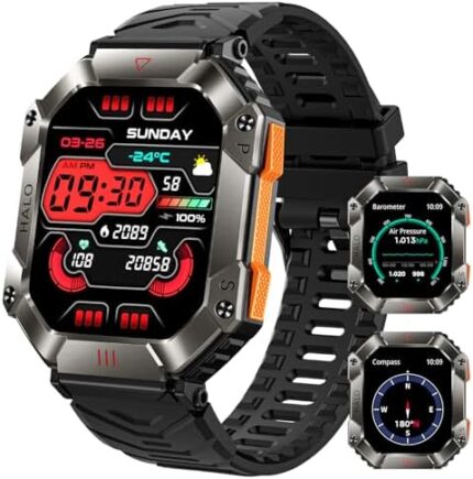 Military Smart Watch for Men 2.0" HD with Elevation Barometer Compass Fitness Tracker with IP68 Waterproof Heart Rate Sleep Monitor 650 mAh Outdoor Rugged Tactical Sports Smartwatch for iPhone Android
